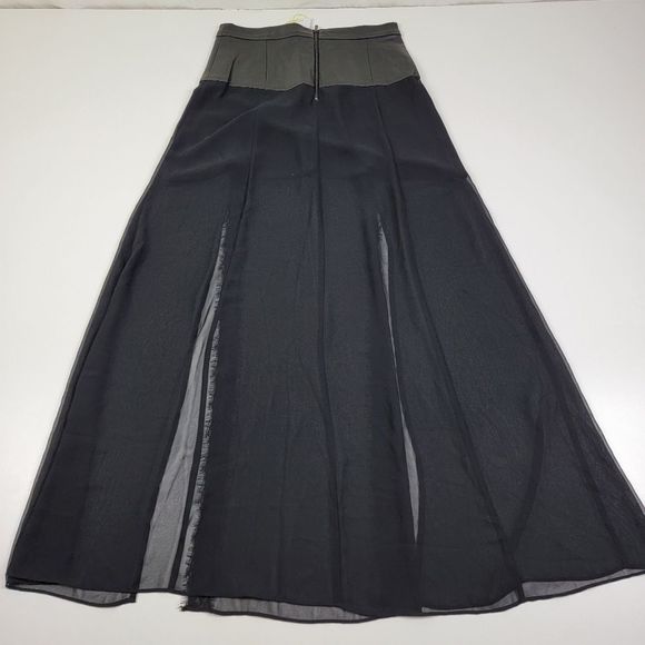 BCBG Faux Leather Maxi Dress Slit Lace Trim Size 6 - Picture 3 of 7